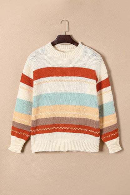 Stripe Colorblock Crewneck Drop Shoulder Sweater Shop Style & More | Fresh Looks, Everyday Deals & Free Shipping