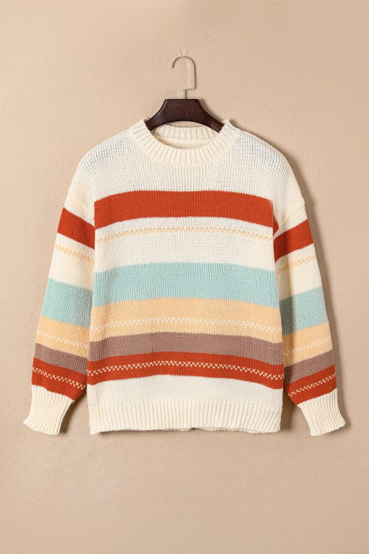 Stripe Colorblock Crewneck Drop Shoulder Sweater Shop Style & More | Fresh Looks, Everyday Deals & Free Shipping