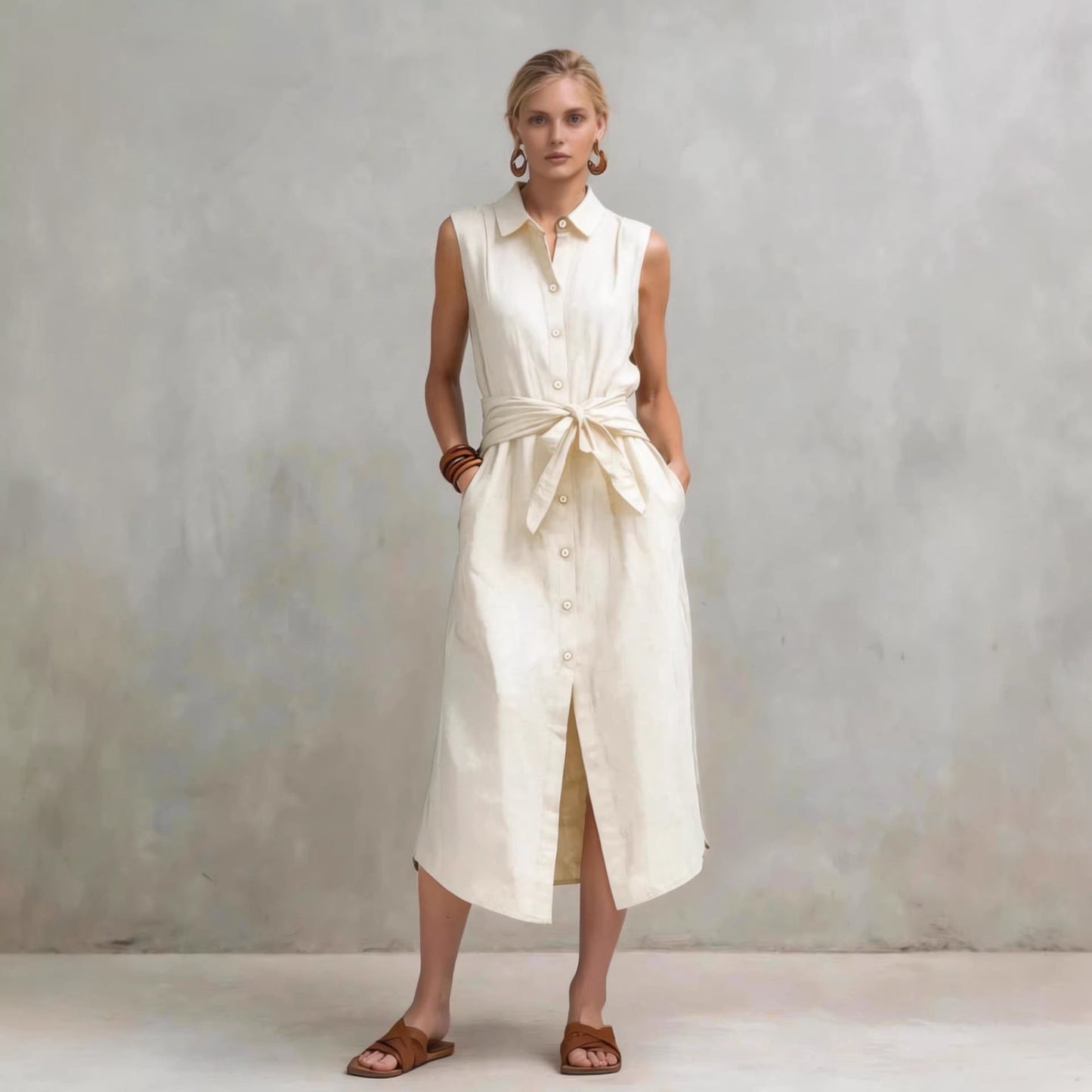 Women's Cotton-Linen Bag-Style Sleeveless Dress – Straight Cut FitiqueFit