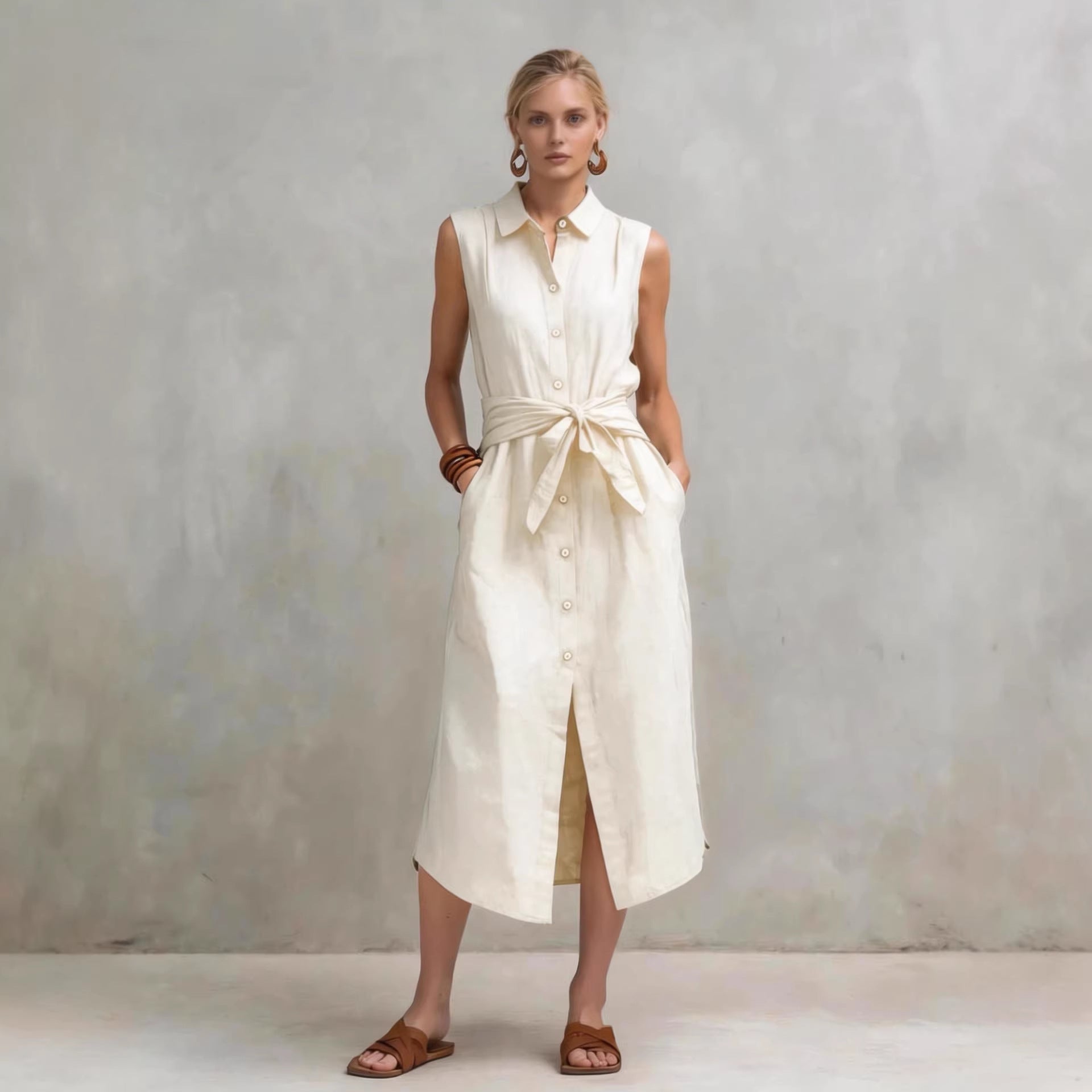 Women's Cotton-Linen Bag-Style Sleeveless Dress – Straight Cut FitiqueFit
