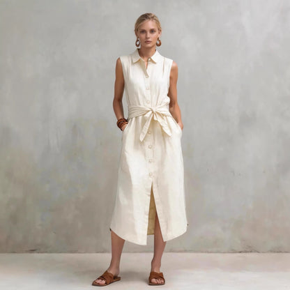 Women's Cotton-Linen Bag-Style Sleeveless Dress – Straight Cut FitiqueFit