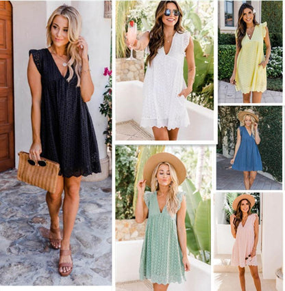 Women's Country Lace Jacquard Hollow V-Neck Dress Country in My Heart