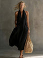 Women's Retro V-Neck Slip Dress – Loose Fit Sleeveless FitiqueFit