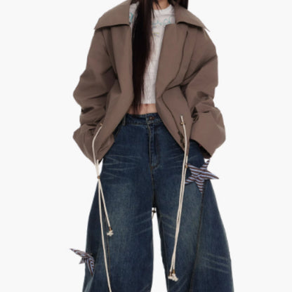 Washing Curved Knife Straight Leg Wide Leg Workwear Jeans For Women See size chart under “more details” The Fashion Celestial