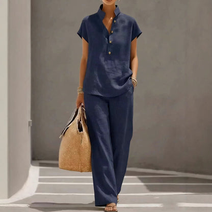 Cardigan & Short Sleeve Top + Pants Three-Piece Set – Solid Color Casual Lounge FitiqueFit
