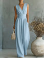 Women's Elegant V-Neck Sleeveless Jumpsuit – Waist-Cinching Straight Leg FitiqueFit