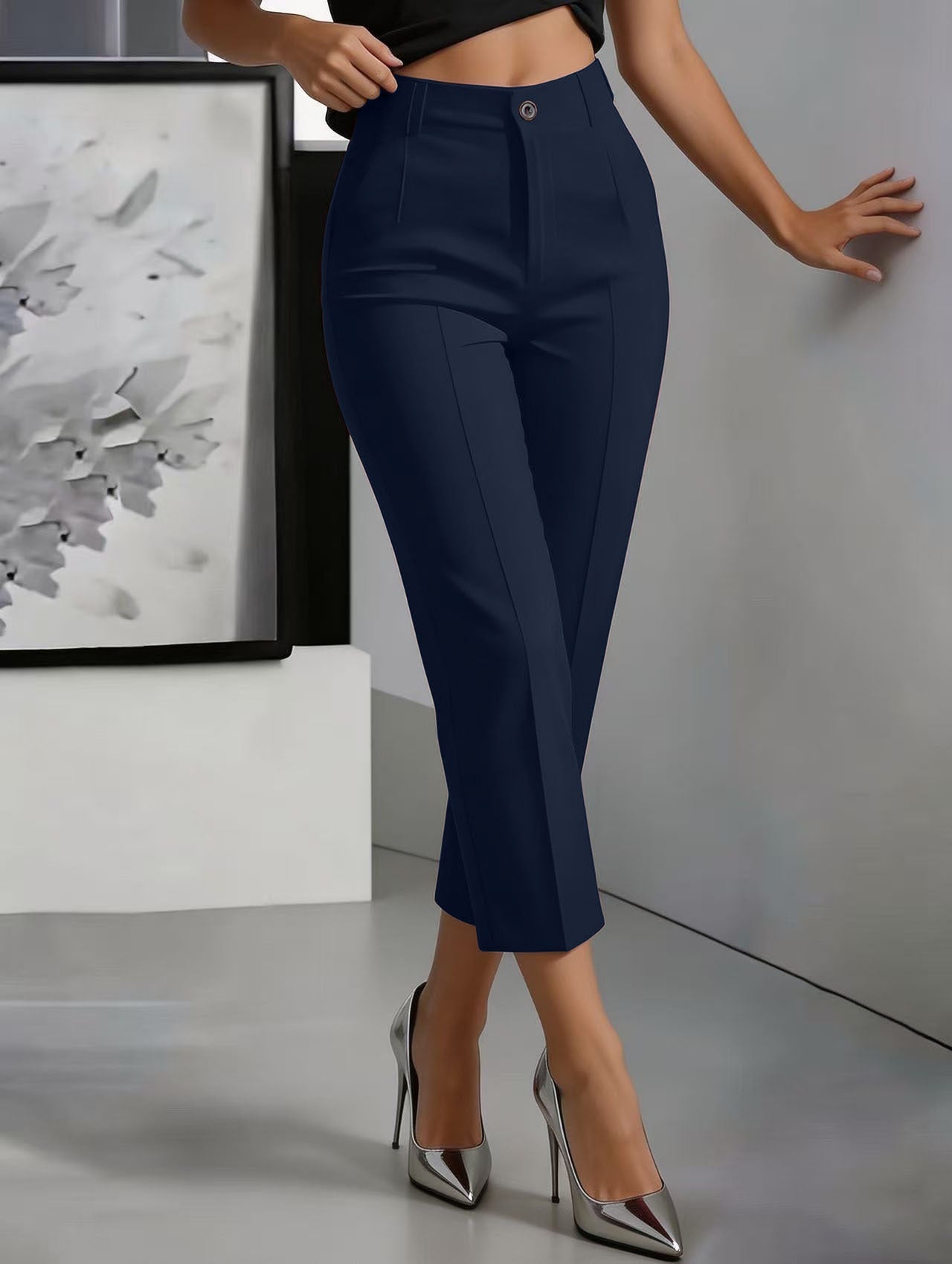 Women's High-Waisted Straight-Leg Pants – Drapey Cropped Fit FitiqueFit
