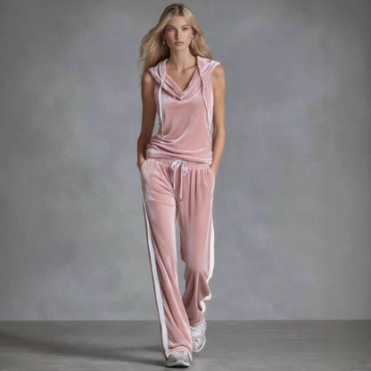 Women's Velvet Wide-Leg Pants & Sleeveless Top Set FitiqueFit
