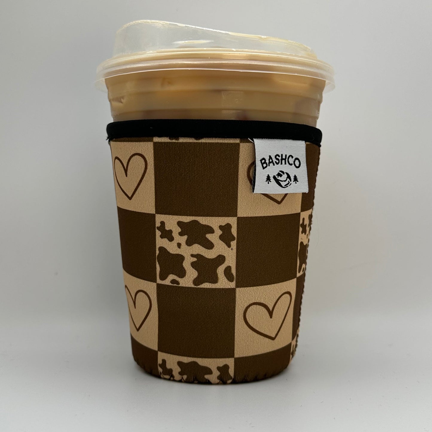 Cow Hearts Checkered Coffee Sleeve | Western Coffee Koozie BashDesignsCo