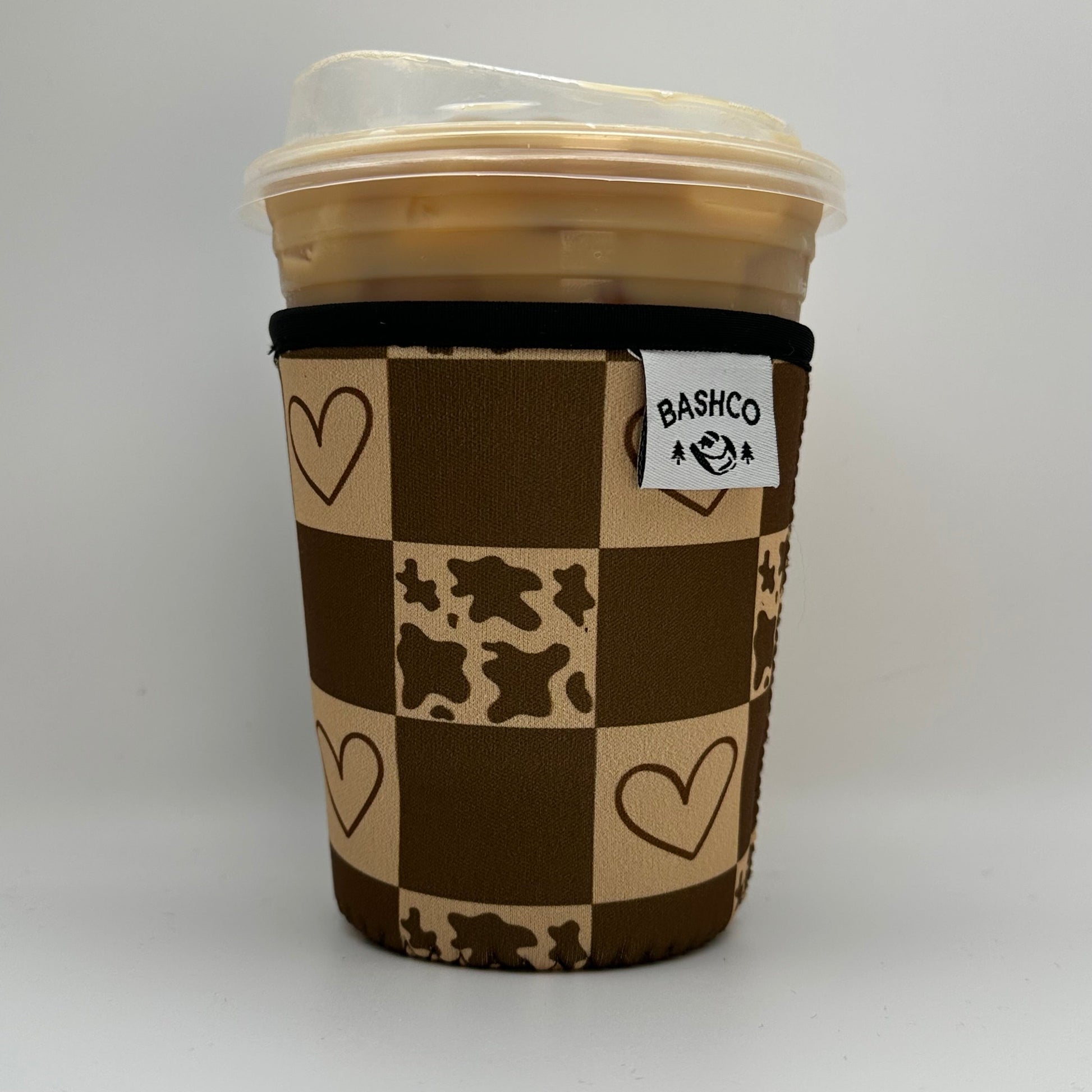 Cow Hearts Checkered Coffee Sleeve | Western Coffee Koozie BashDesignsCo
