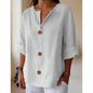Women's V-Neck Cotton Linen Buttoned Blouse FitiqueFit