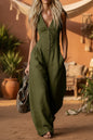 Women's Linen-Look V-Neck Jumpsuit – Textured, Sleeveless, Commuter Style FitiqueFit