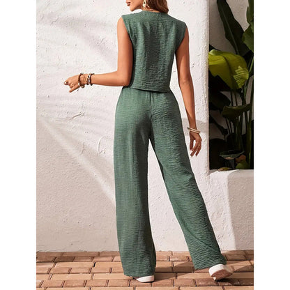Women’s crop vest blazer wide leg pants set FitiqueFit