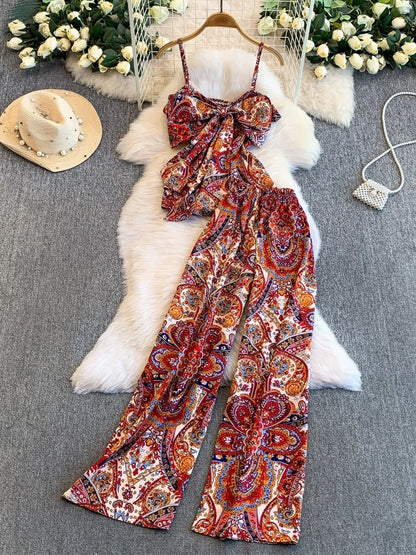 Printed Cami and Wide Leg Pants Set New Era Fashion LLc