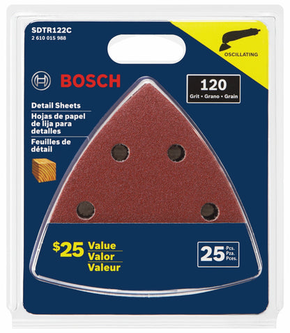BOSCH SDTR122C 25 pc. 3-3/4 In. 120 Grit Detail Sanding Sheets for Wood VM Hardware