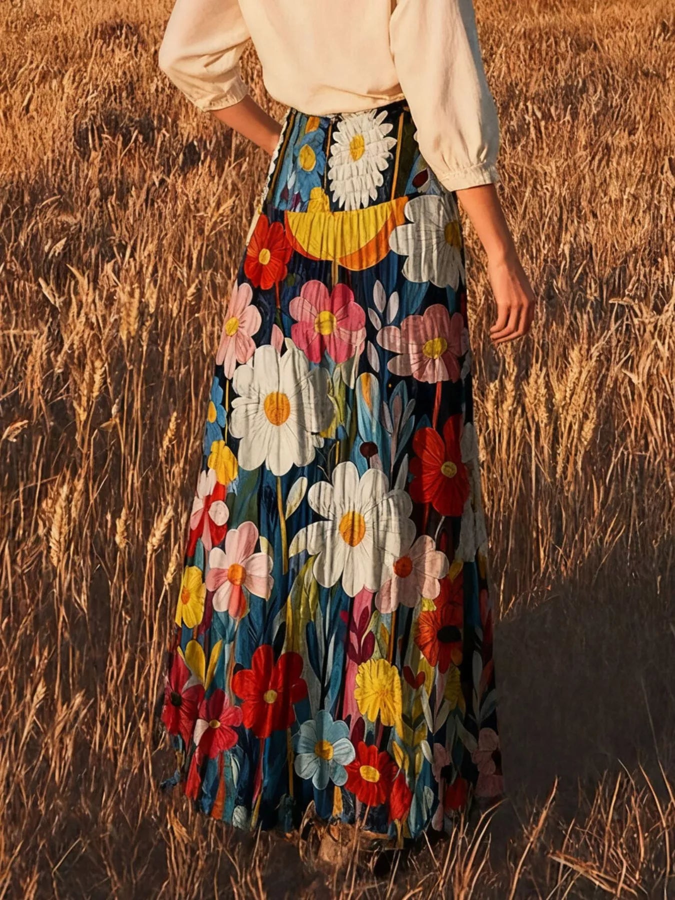 Floral Print Flowy Maxi Skirt See size chart under “more details” The Fashion Celestial