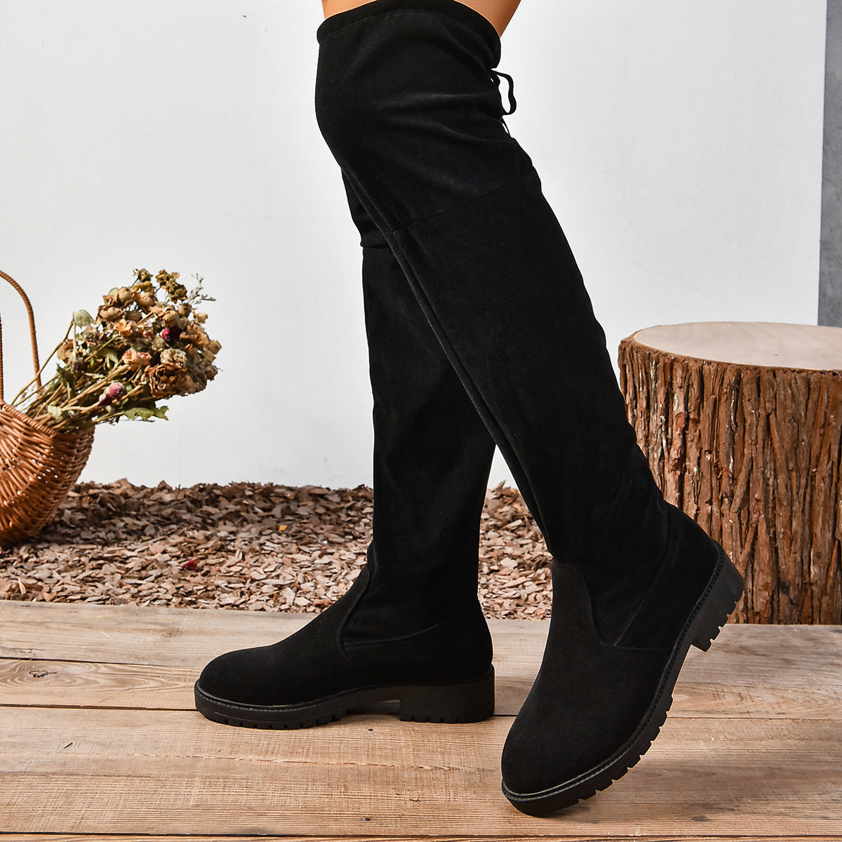 Women’s Elastic Knee-High Boots – Thick Sole Solid Color Fashion Boots FitiqueFit