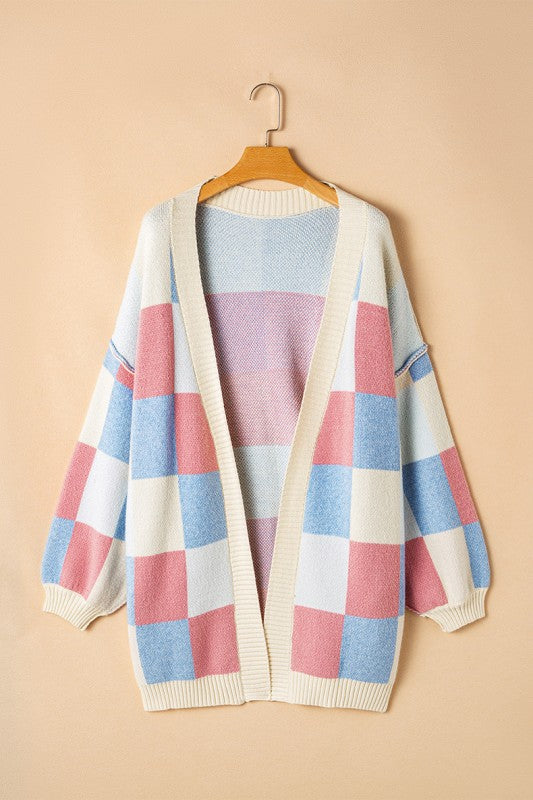 Checkered Drop Shoulder Seam Open Front Cardigan Shop Style & More | Fresh Looks, Everyday Deals & Free Shipping