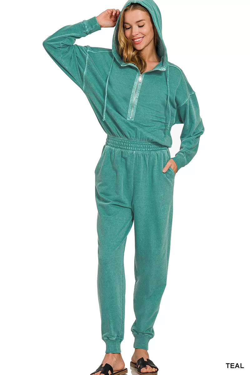 Zenana Enzyme Washed French Terry Jumpsuit New Era Fashion LLc