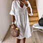 Women's V-Neck Flared Sleeve A-Line Mini Dress – Lace Stitching FitiqueFit