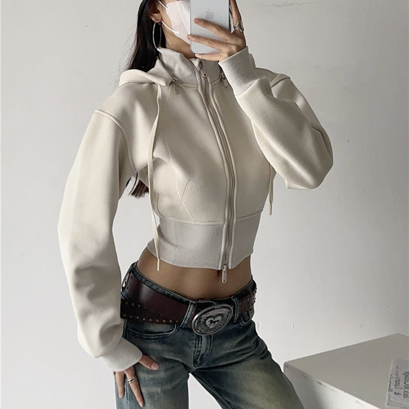 European And American Style Fleece-lined Waist Stand Collar Detachable Hooded Zipper Sweatshirt See size chart under “more details” The Fashion Celestial