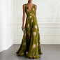 Women's Tulip Print Sleeveless Deep V-Neck A-Line Maxi Dress – 7 Colors FitiqueFit