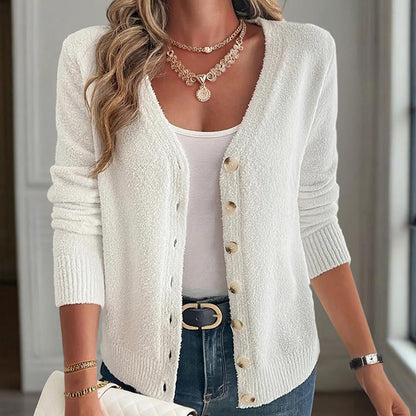 Women's V-Neck Button Front Long Sleeve Knit Cardigan FitiqueFit