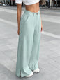 Women's Silky Satin Wide-Leg Trousers – High-Waist Pocket Pants FitiqueFit