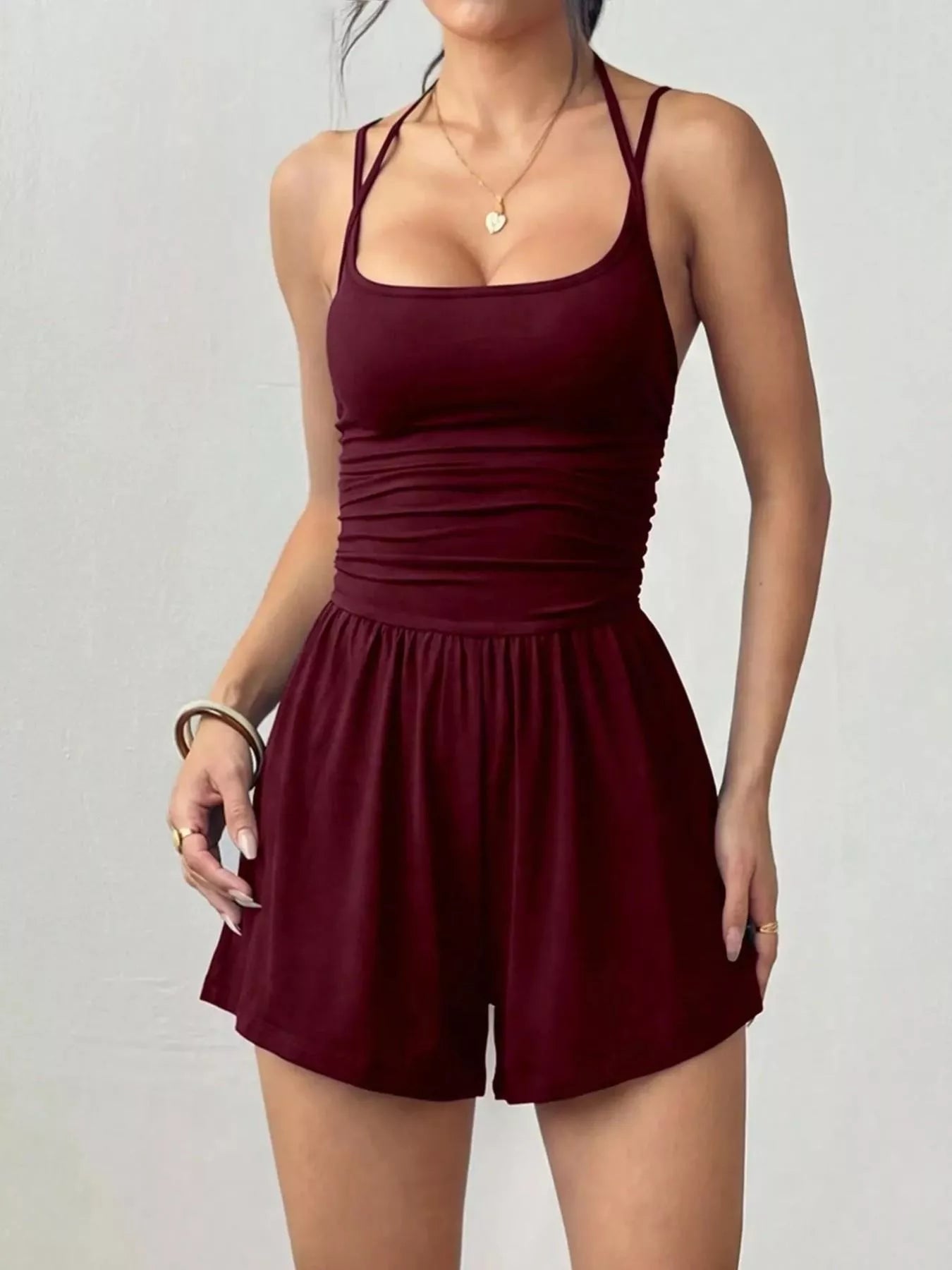Ruched Spaghetti Strap Romper New Era Fashion LLc