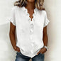 V-Neck Ruffle Sleeve Solid Color Top | Asymmetric Linen Blend FitiqueFit
