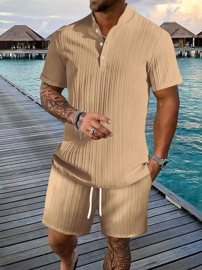 Men's Full Size Button Detail Short Sleeve Top and Shorts Set Plus Size New Era Fashion LLc
