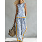 Printed Retro Sleeveless Top & Wide-Leg Pants Set | 12 Prints S–5XL FitiqueFit