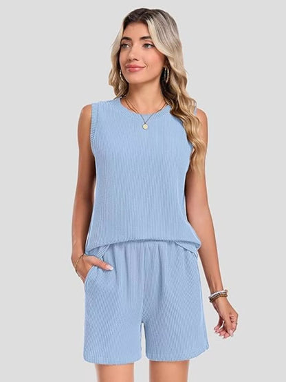 Casual Ribbed Knit Sleeveless Top and Shorts Set New Era Fashion LLc