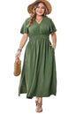 Four Leaf Clover Surplice Neckline Shirred High Waist Plus Size Maxi Dress Garden Naked Curves