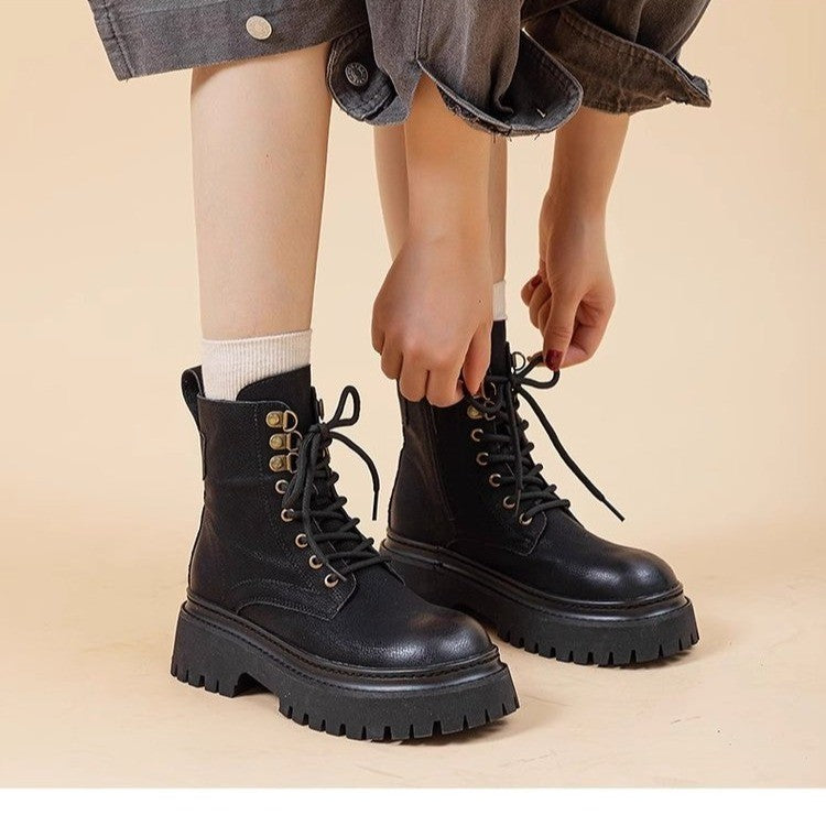 Women's Retro Chunky Heel Mid-Calf Martin Boots – Side Zipper FitiqueFit