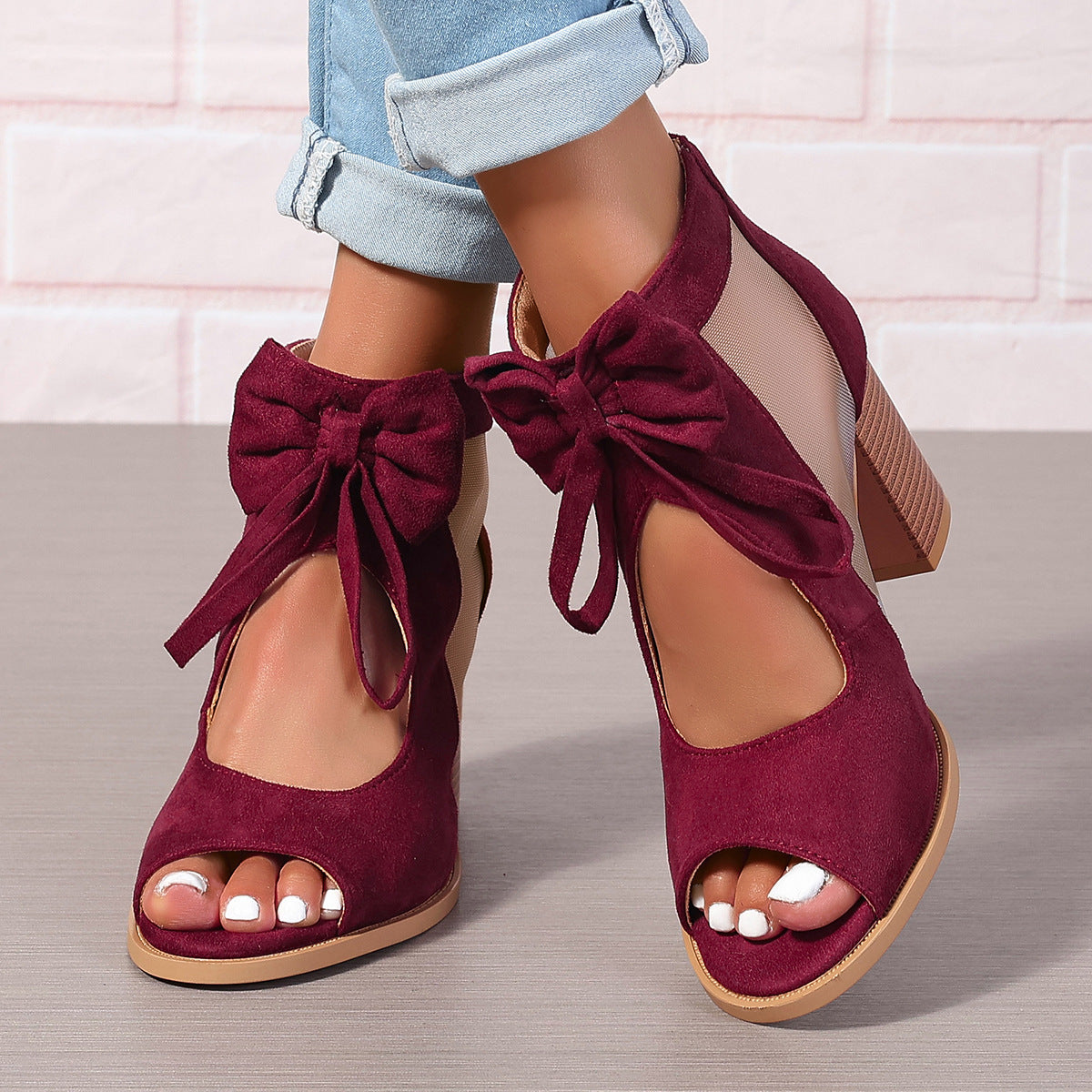 Platform Chunky High Heels Women's Sandals Bow Decoration Open Toe Block Ankle Strap Sandals For Dress Bridal Party Shoes New Era Fashion LLc