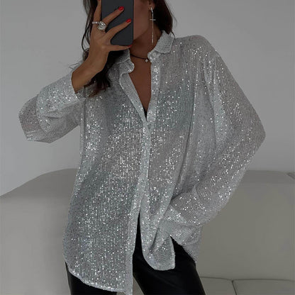 Sequin Lapel Long Sleeve Shirt See size chart under “more details” The Fashion Celestial