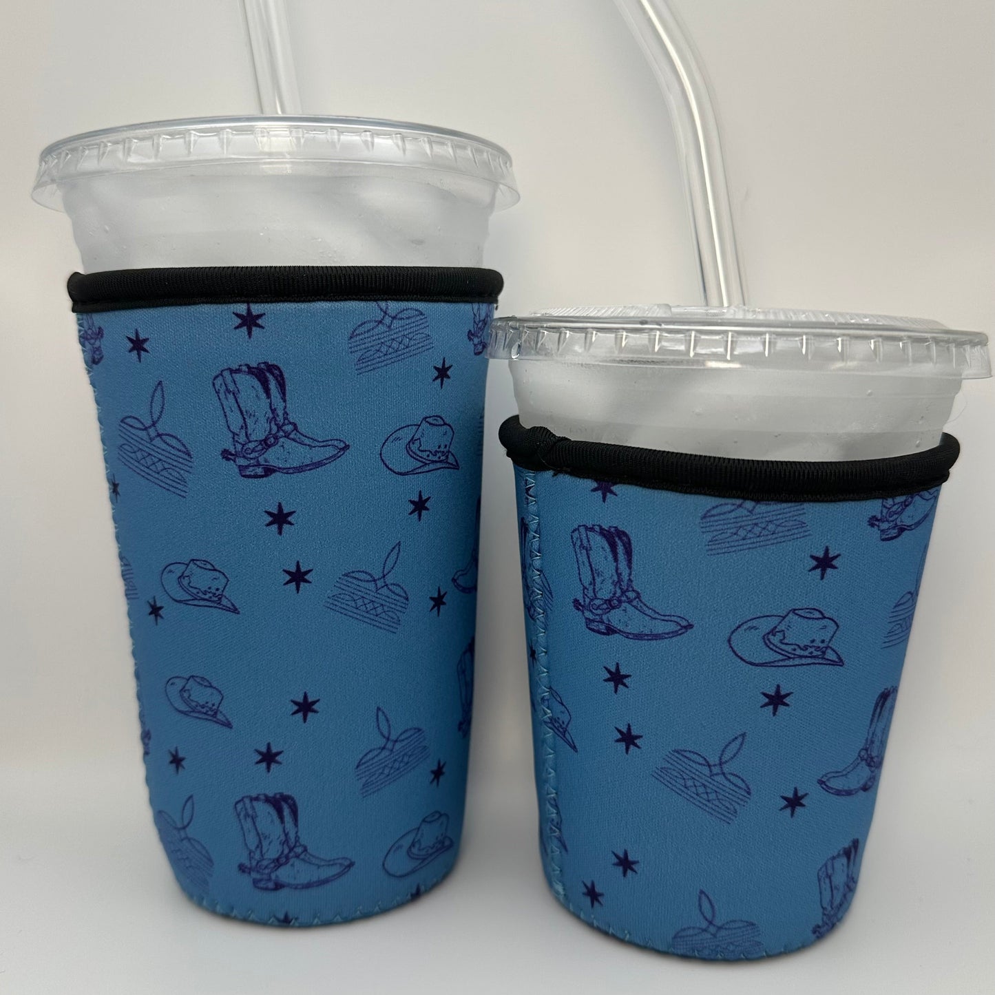 Blue Cowboy boots patterned Iced Coffee Cover | Iced Coffee Koozie BashDesignsCo
