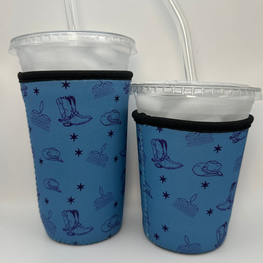 Blue Cowboy boots patterned Iced Coffee Cover | Iced Coffee Koozie BashDesignsCo