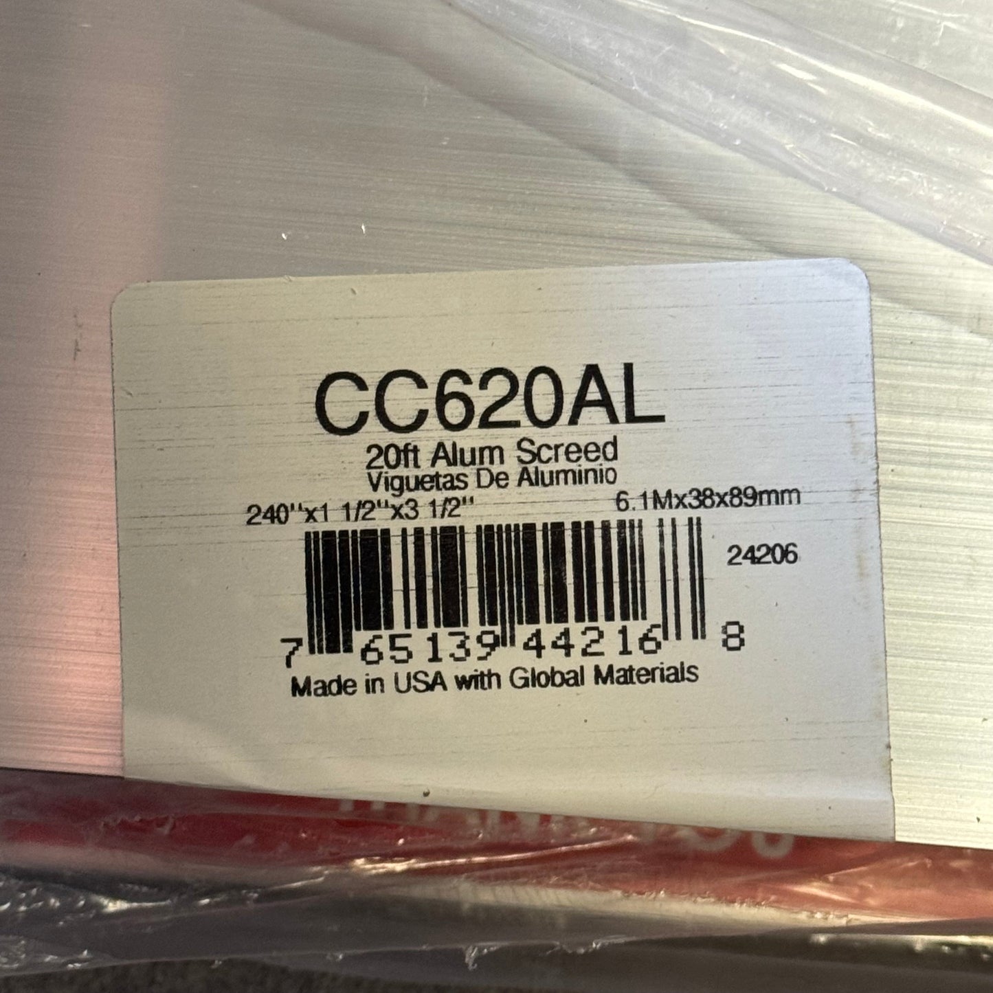 KRAFT TOOL CO. Striker Screed 240”x1-1/2”x3-1/2” CC620AL PayWut