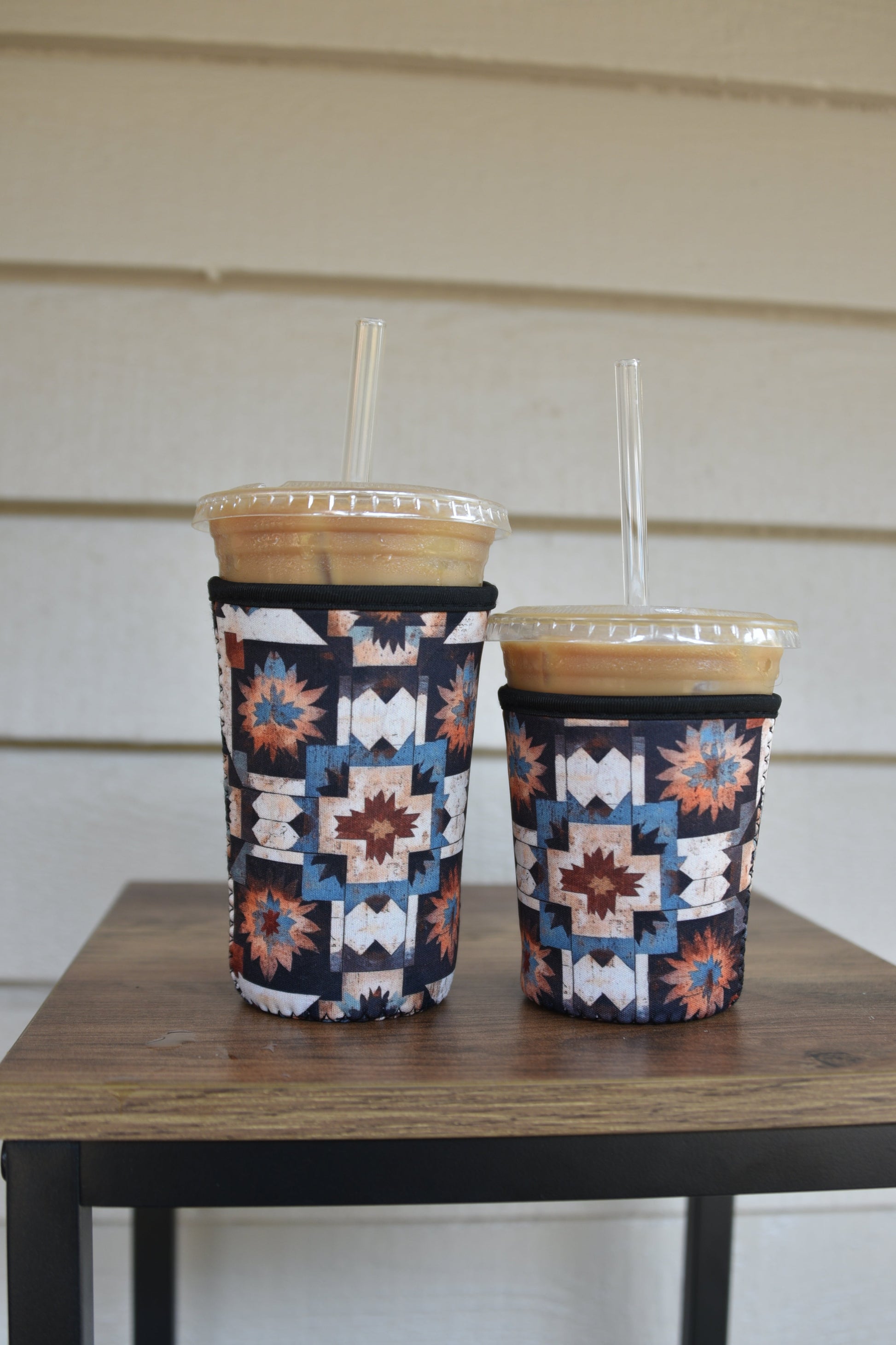 Southwestern Quilt Aztec Coffee Sleeve | Reusable Neoprene Iced Coffee Cup Cover (16–24oz) BashDesignsCo
