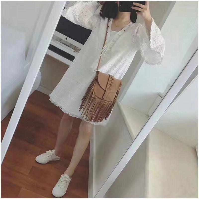 Dakota Tasseled Boho Leather Bag - Trendy Large Tassel Shoulder Bag Country in My Heart