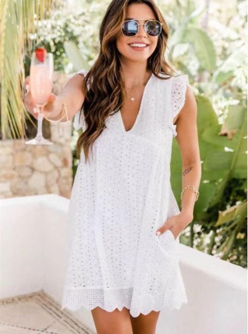 Women's Country Lace Jacquard Hollow V-Neck Dress Country in My Heart