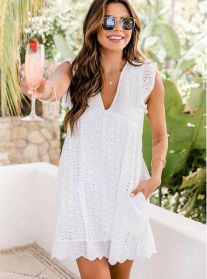 Women's Country Lace Jacquard Hollow V-Neck Dress Country in My Heart