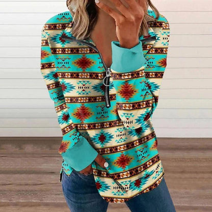 Western Style Zipper Sweater | Cowgirl Chic Pullover with Horse Print Country in My Heart