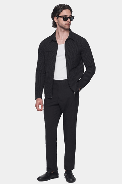 The Luxe Zip Jacket (Black Pinstripe) Bright Moons