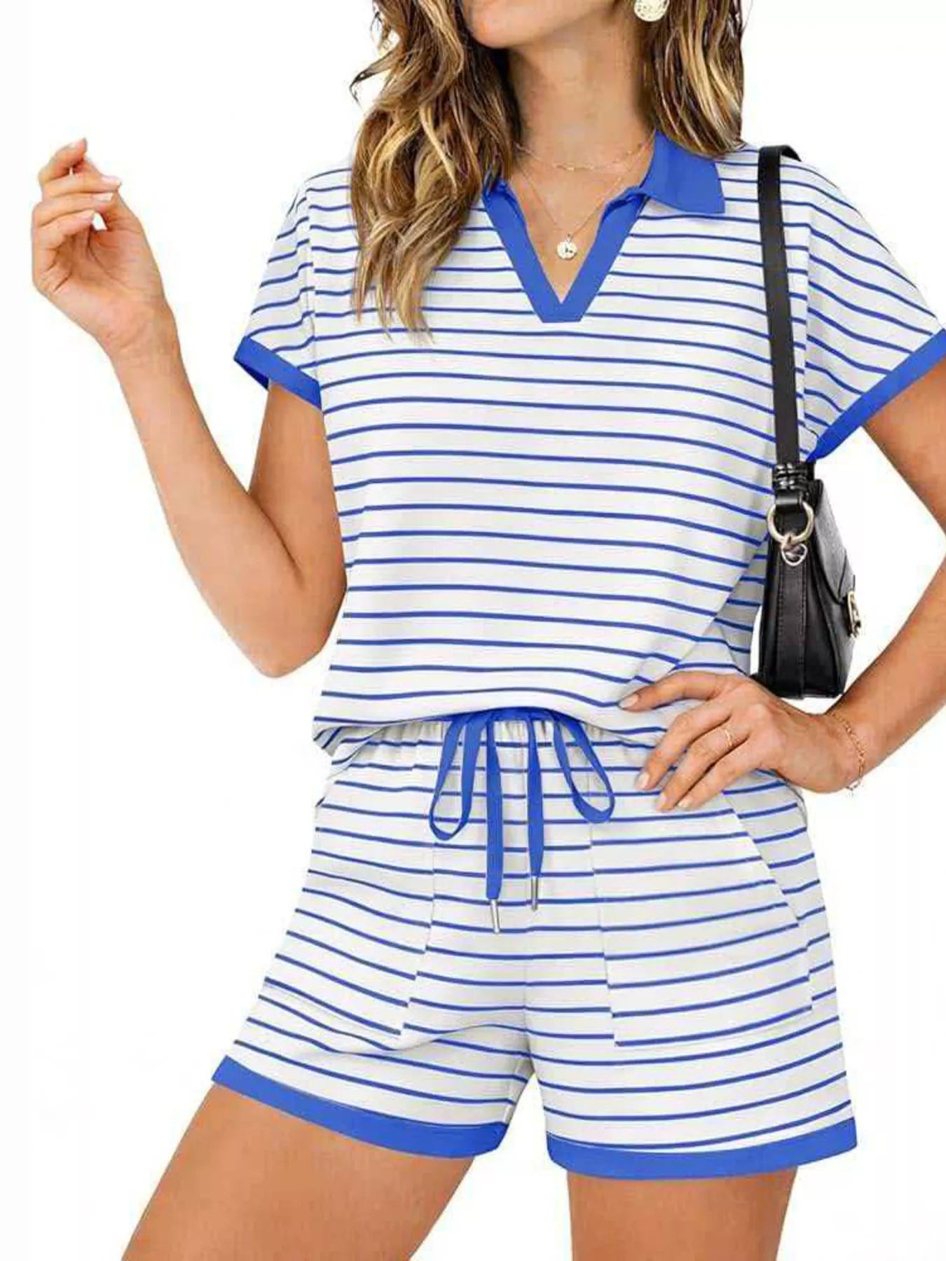 Striped Short Sleeve Polo and Shorts Set New Era Fashion LLc
