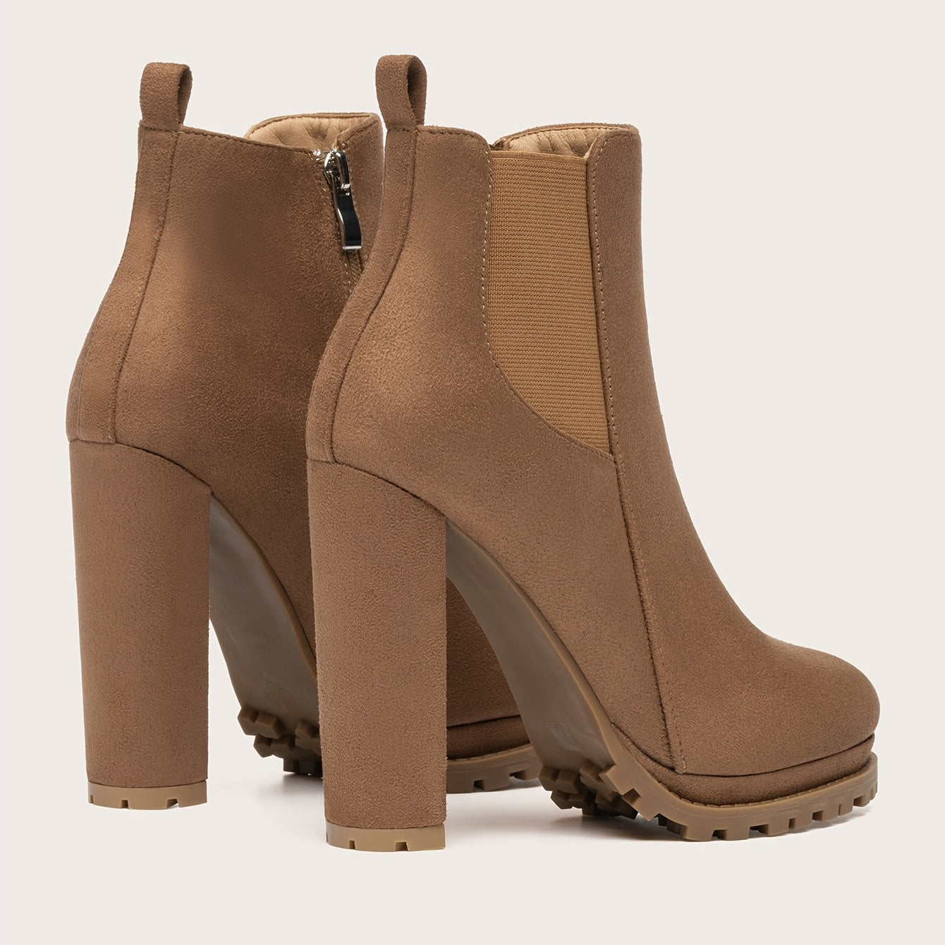 Women's Pointed Toe Short Boots, Tound Toe Side Zipper Chunky Heeled Platform Ankle Boots, Women's Footwear NovaCart