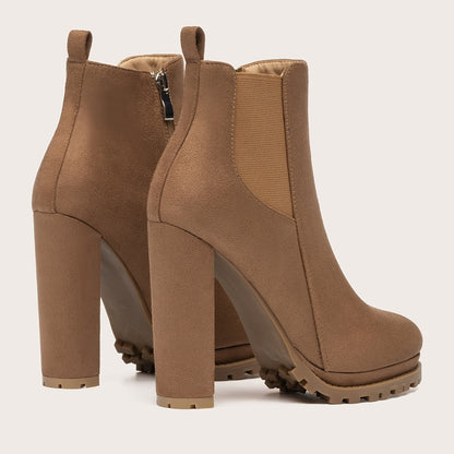 Women's Pointed Toe Short Boots, Tound Toe Side Zipper Chunky Heeled Platform Ankle Boots, Women's Footwear NovaCart