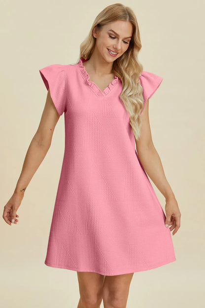 Double Take Full Size Ruffled V-Neck Cap Sleeve Dress West2East Surf